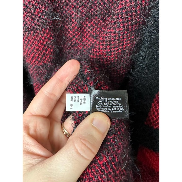 Lane Bryant Women's Open Front Black Red Plaid Eyelash Cardigan 14/16 - Picture 7 of 8